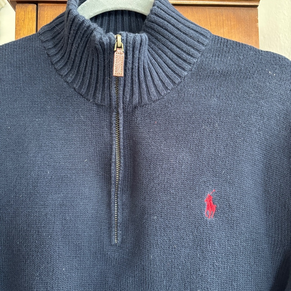 Polo Ralph Lauren Men’s Navy Blue Quarter Zip Pullover Sweater Size Large - Picture 2 of 5